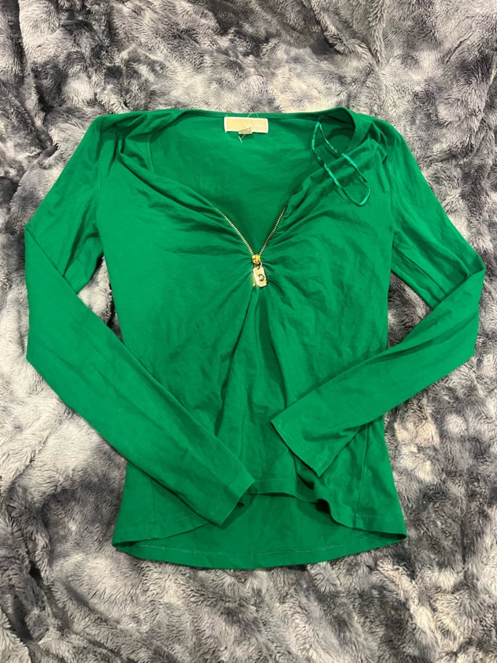 Michaels Emerald Green Long Sleeve Top with Gold Zip
